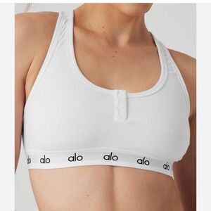 Alo Yoga Icon Ribbed Henley Bra in White